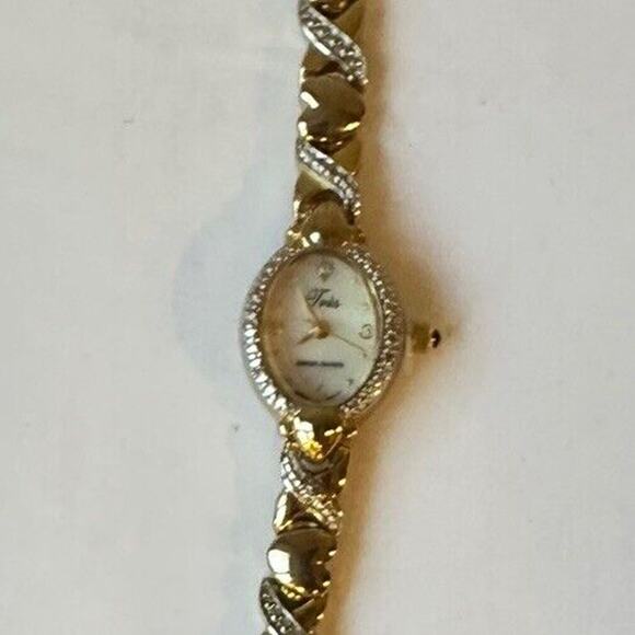 Tres Wrist Watch with Genuine Diamond Accents Gold Tone Hearts Design - Picture 3 of 7